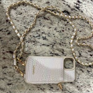 Lux Cream and Gold Textured Phone Case with Chain
